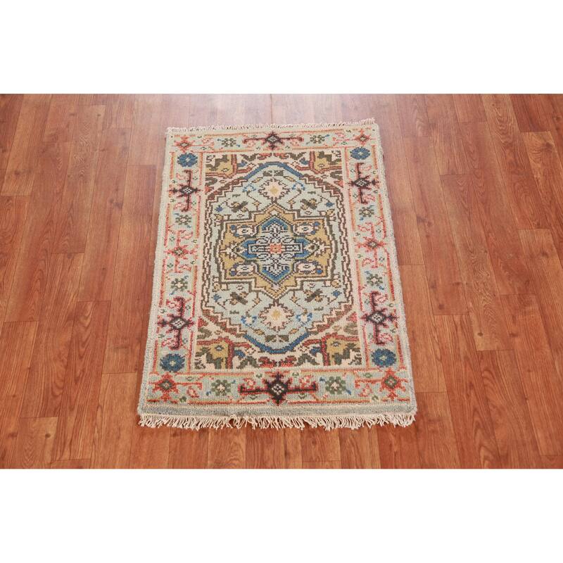 Geometric Blue Heriz Serapi Oriental Rug Handmade Wool Carpet - 2'0" x 3'0"