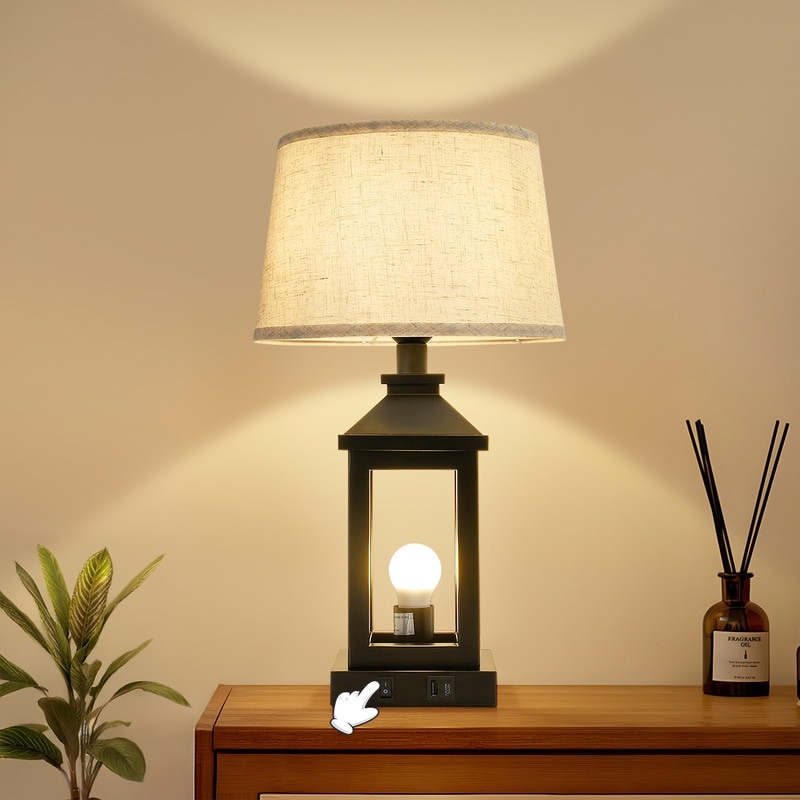 20.5 in. Black Farmhouse Bedside Table Lamp for Living Room, 3-Way Dimmable Touch Control, Nightstand Lamp with 2 Light