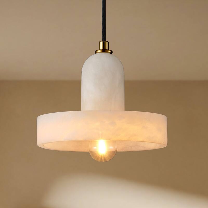 Alabaster Pendant Light for 7.9" Spanish Marble Shade Hanging Light Fixture - UFO - Gold