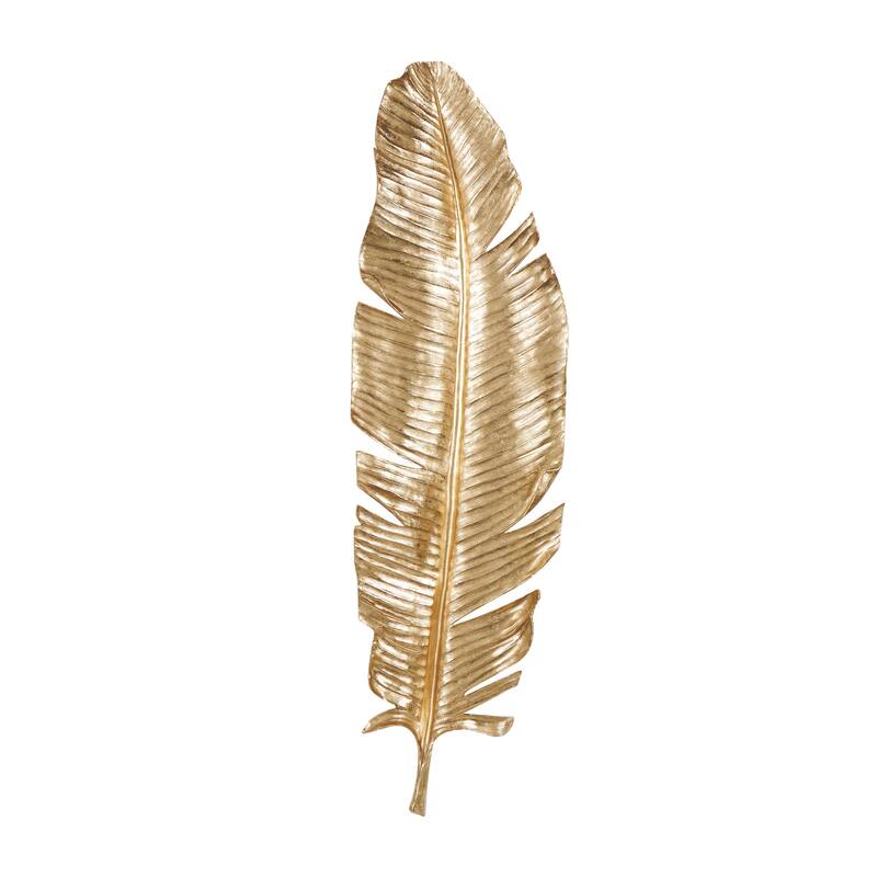 Gold Polystone Large Metallic Feather Bird Wall Decor