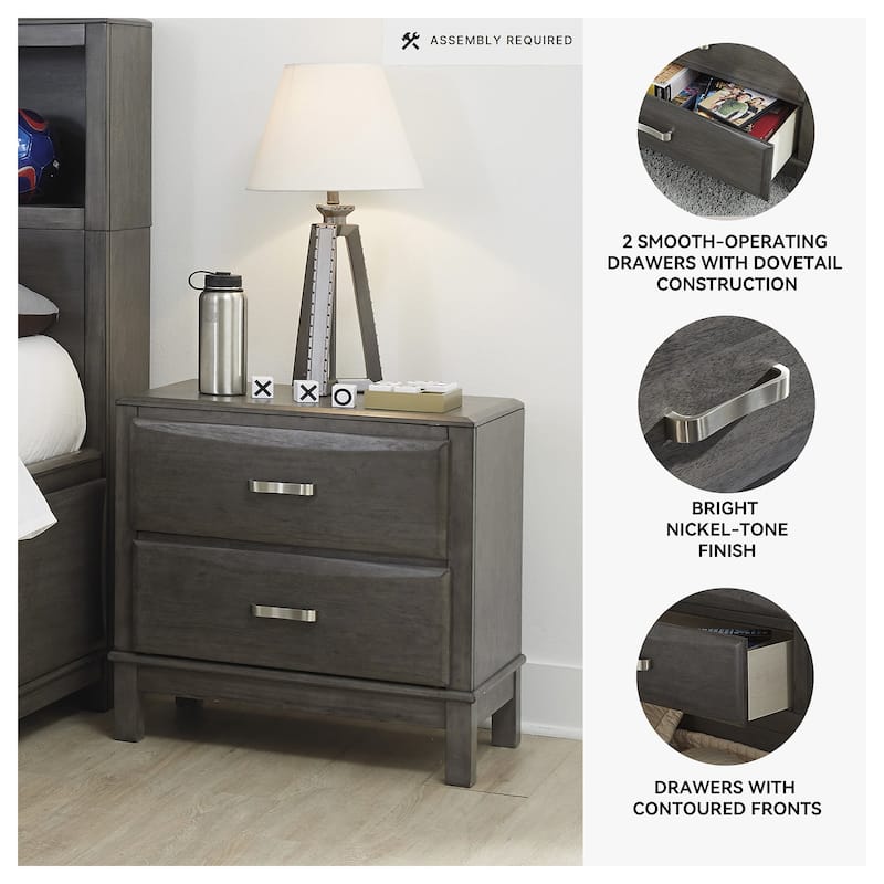 Caitbrook Two Drawer Night Stand - Contemporary Style - Gray