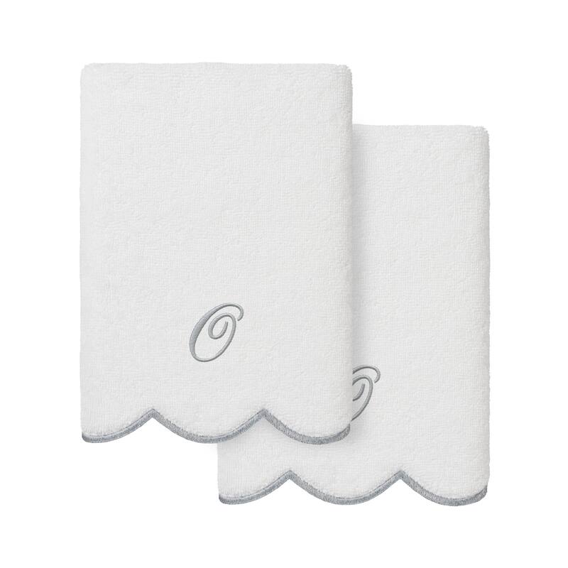 Authentic Hotel and Spa 100% Turkish Cotton Grey ADORNIA Scallop Personalized 2 Piece Hand Towel Set - 2 Hand Towels - O