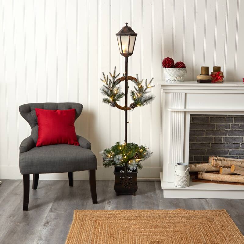 5’ Pre-Lit Pine with Berries and Pinecone LED Lighted Christmas Lamp Post