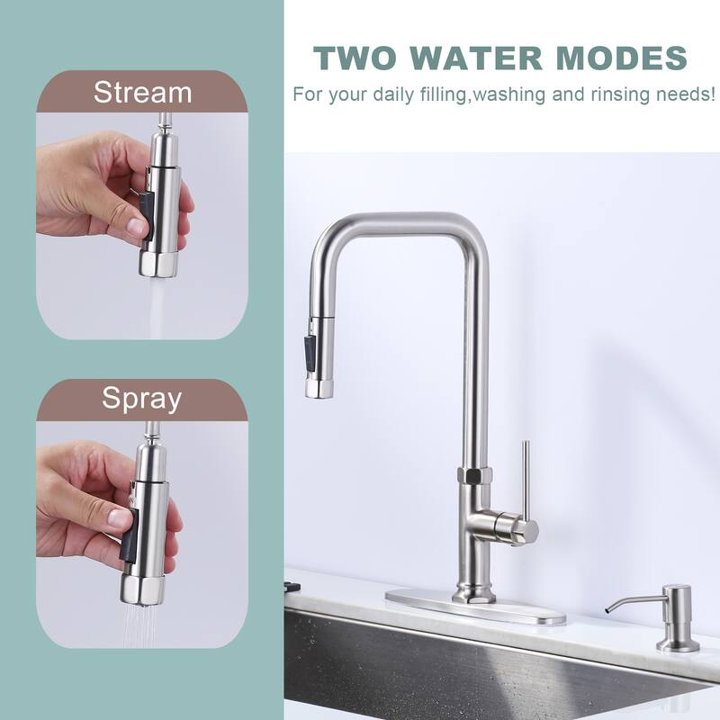 WOWOW Pull Down Sprayer Kitchen Faucet with Soap Dispenser