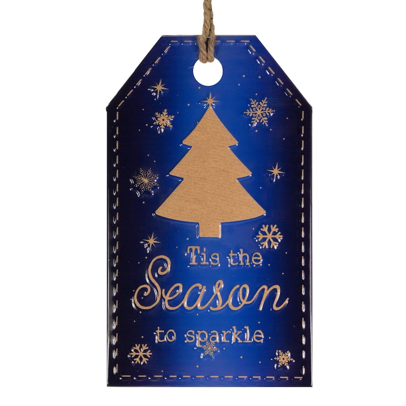 12.25" Tis the Season to Sparkle Blue Christmas Gift Tag Wall Decor