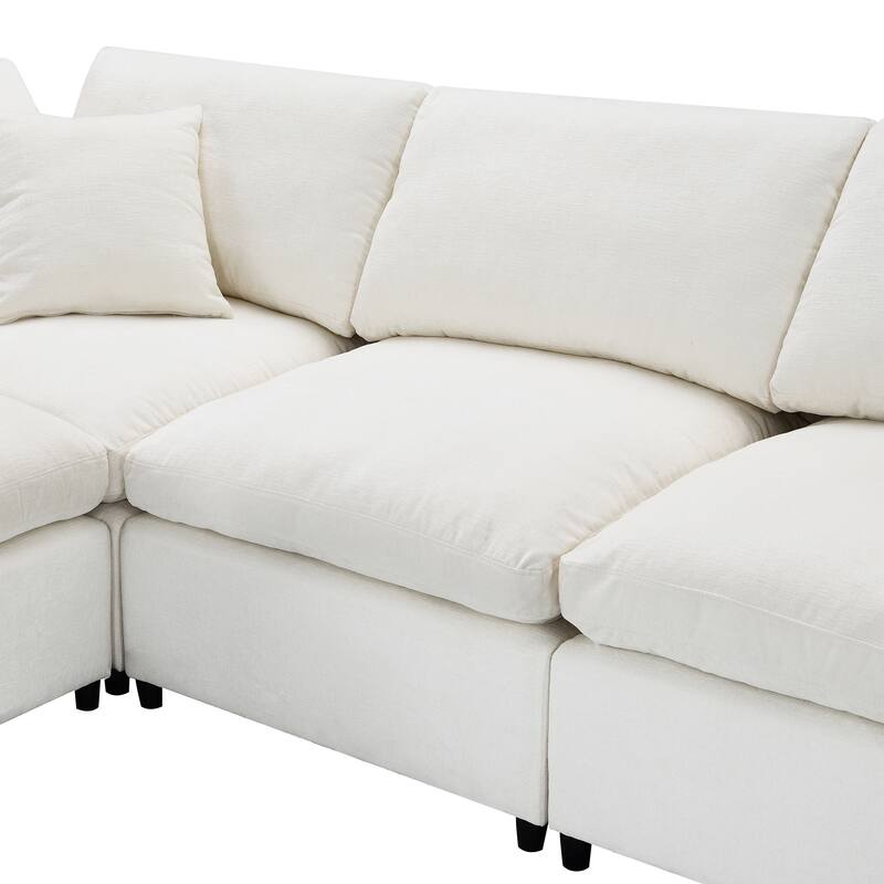 130" Chenille Modular Cloud Sofa with Ottoman, U-Shaped 6-Seater, 330lb Capacity