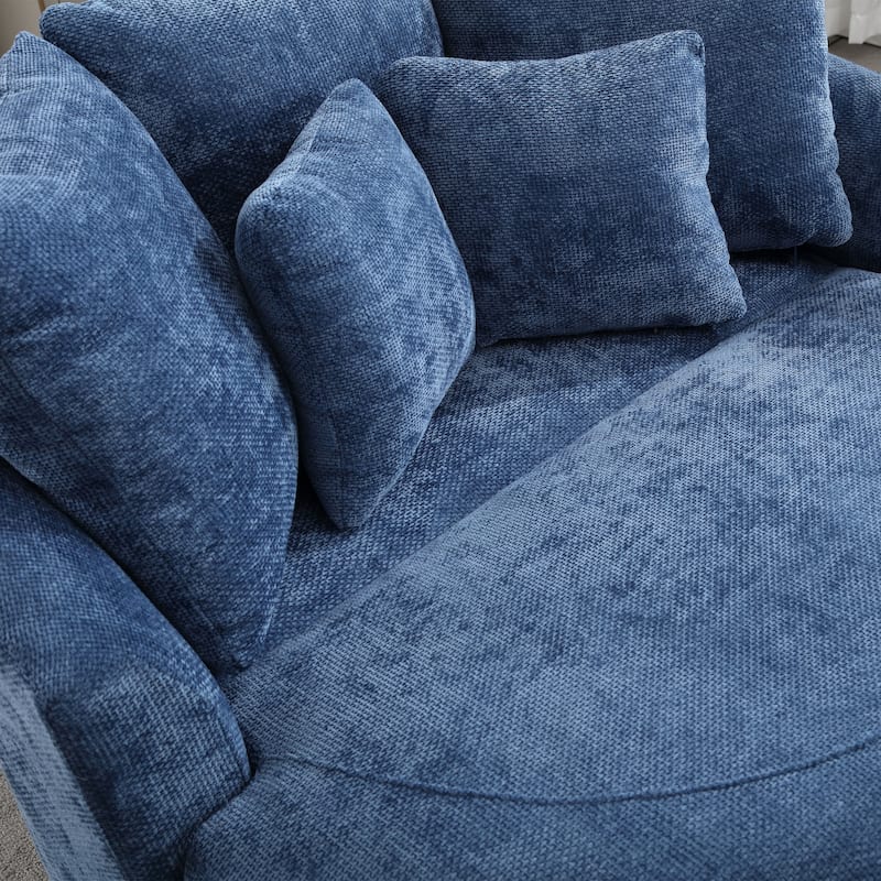 Modern Sofa Chair Round Accent Barrel Chair With 5 Pillows and Storage Ottoman
