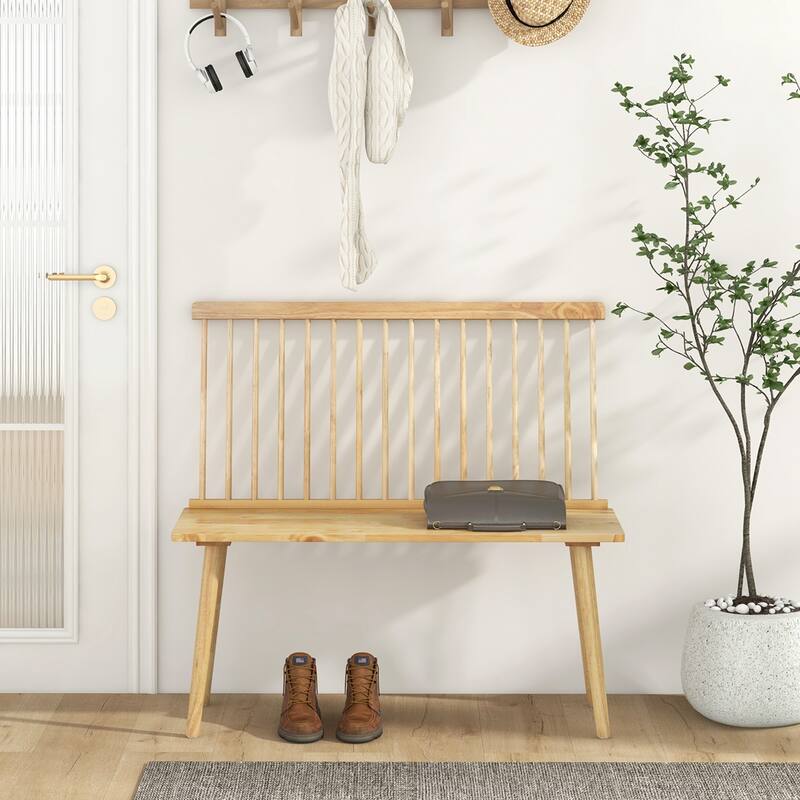 Costway Entryway Bench for 2 Windsor Rubber Wood Dining Bench with - See Details