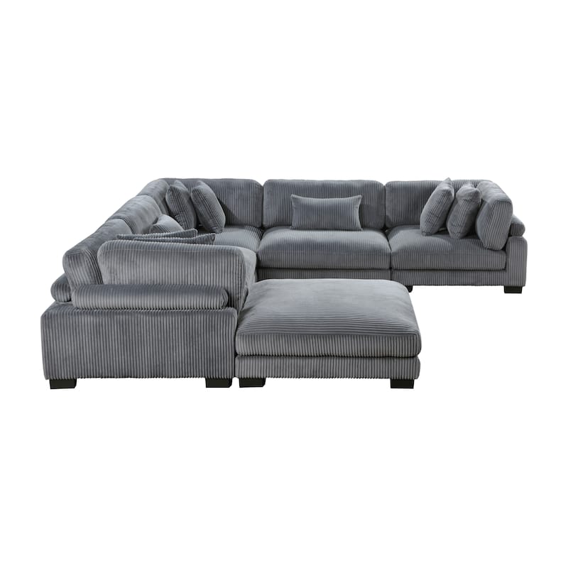 Braidy Corduroy 6-Piece Modular Sectional Sofa with Ottoman