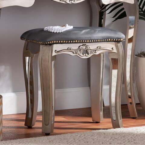 Elgin Glam and Luxe Velvet and Mirrored Glass Ottoman Stool