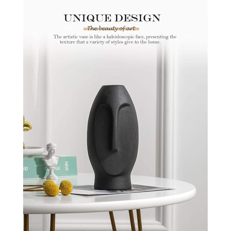 Curata Home Choice of White, Silver, Black or Gold Ceramic Abstract Face Vase (7.5" x 3.75")