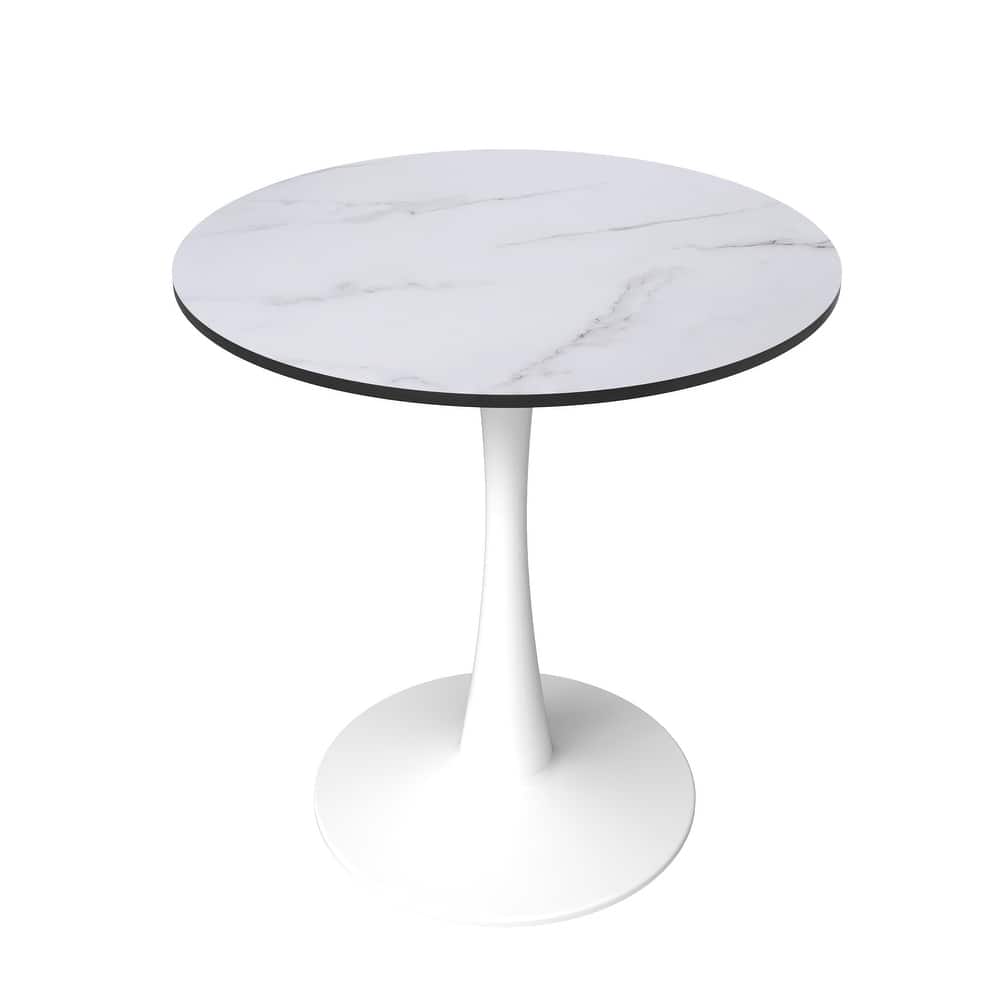 Bristol Modern Minimalist Round Dining Table 24" MDF Wood Tabletop in White Steel Base for Home, Kitchen, or Restaurant Use