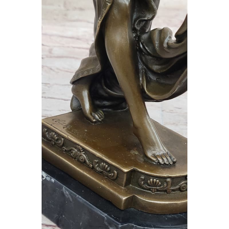 Female Figure Young Woman Holding Shawl - Bronze Metal Sculpture On Marble Base