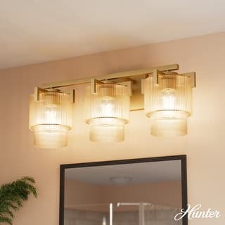 Hunter + Jasmine Roth Ontario Ribbed Glass 3-Light Bathroom Vanity Wall Light - Modern Transitional - Damp Rated