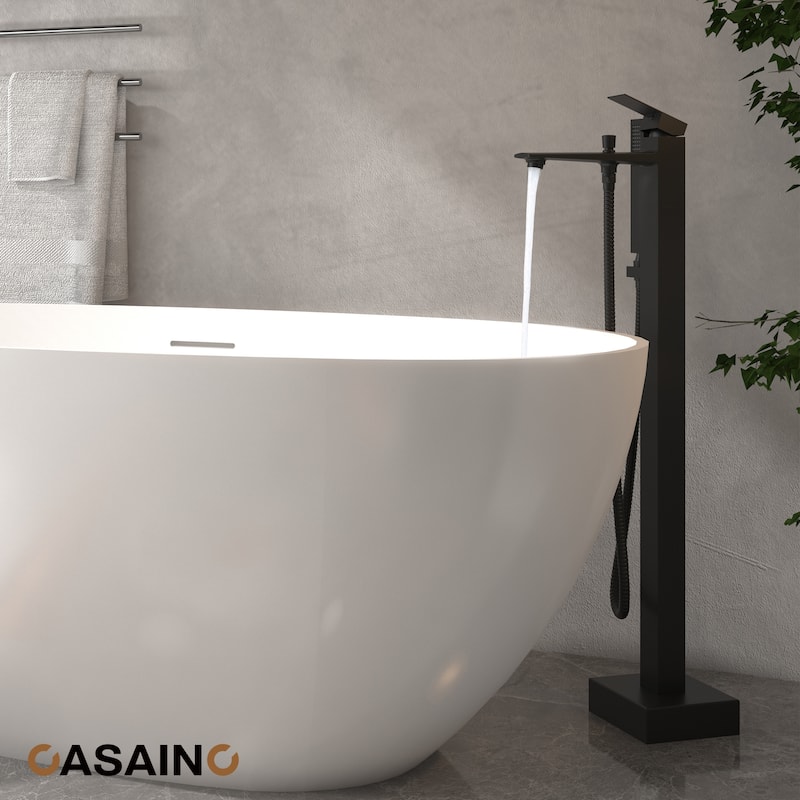 CASAINC Single-Handle Freestanding Floor-Mount Roman Tub Faucet Bathtub Filler with Hand Shower - Matte Black