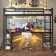 preview thumbnail 1 of 14, Twin XL Metal Loft Bed with Desk and Shelves, Black