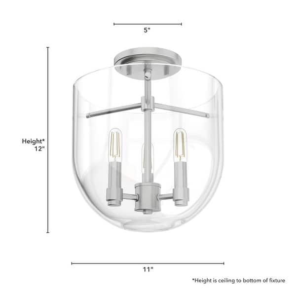 dimension image slide 0 of 3, Hunter Sacha 3-Light Semi-Flush Mount Ceiling Light w/ Clear Glass - Entry, Dining Room, Kitchen Table - Modern, Low-Profile