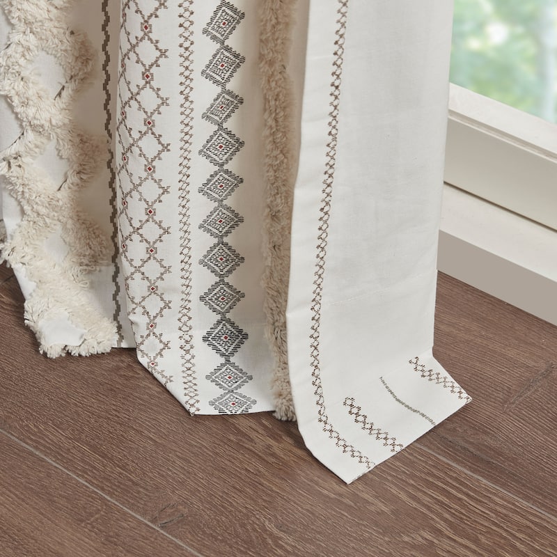 INK+IVY Imani Cotton Printed Single Curtain Panel with Chenille Stripe and Lining