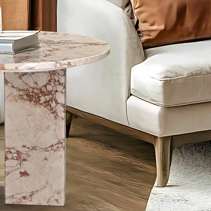 Roomfitters Round Marble Coffee Table, Natural Stone Side Table for Living Room, Solid Marble Accent Table