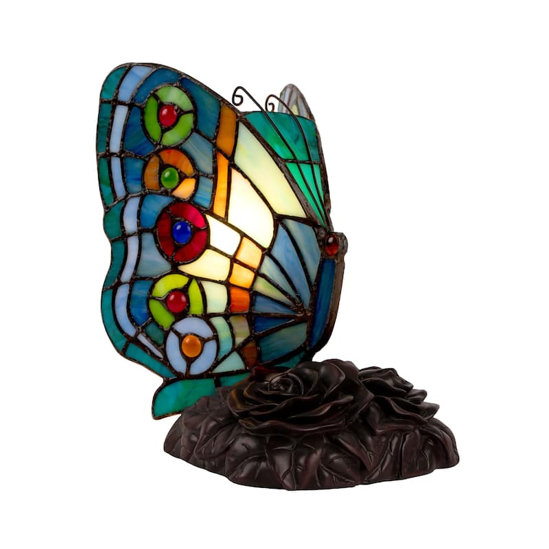Lavish Home Tiffany Stained-Glass Butterfly Nightlight/Accent Lamp - 8.5" Rounded Wings