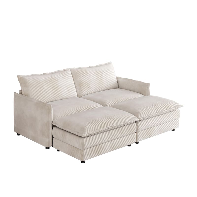 75" Corduroy 2-Seater Cloud Sectional Sofa with Dual-Layer Cushions