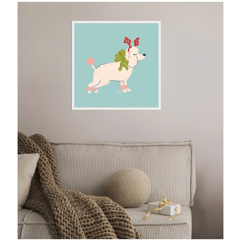 Kate and Laurel Framed Canvas Cute Christmas Poodle by Carrie Cantwell
