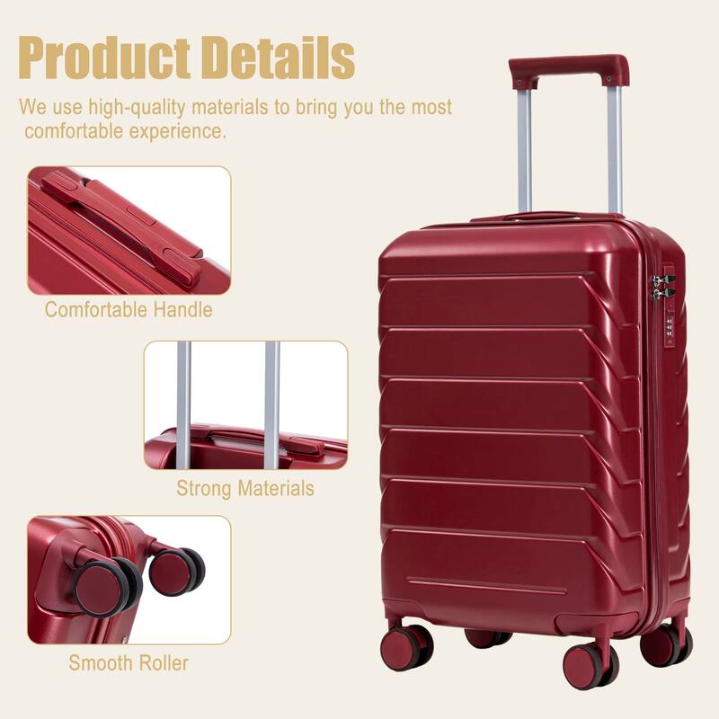 20 Inch ABS Hard Shell Travel Checked Luggage, Scratch Resistant Surface Four Multi-Directional Wheels, With Combination Lock