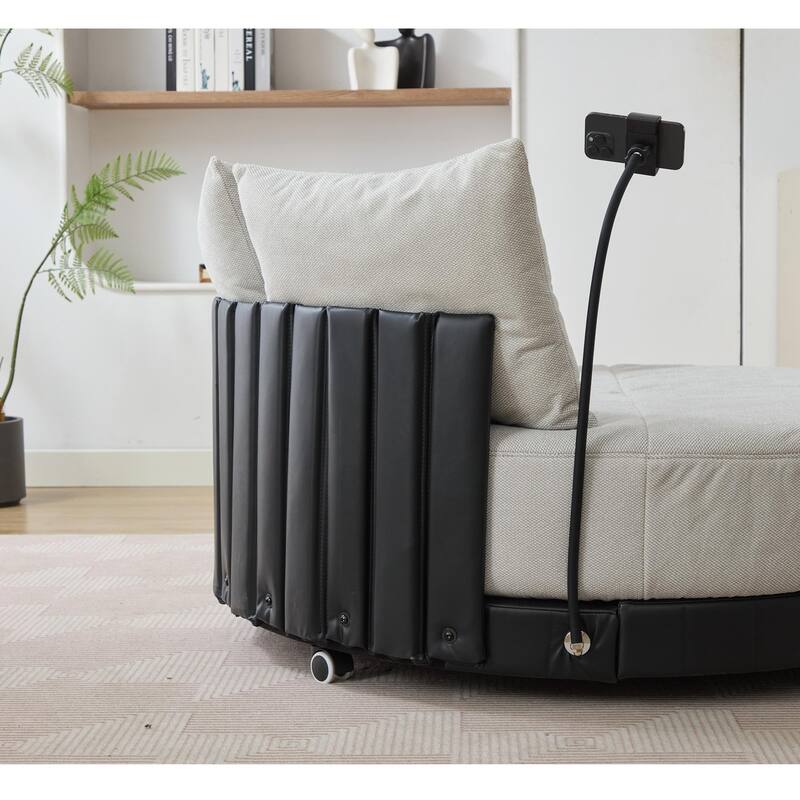 52.75" W Oversized Round Accent Chair 360° Swivel Barrel Chair with Wheels & Adjustable Phone Stand