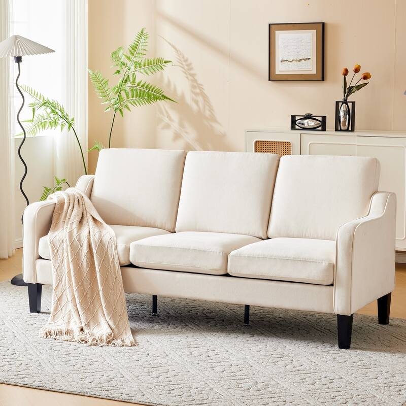 EROMMY Modern 3-Seater Fabric Sofa Couch, Ergonomic Living Room Couch with Washable Cushions and Solid Wood Legs, Gray or Beige