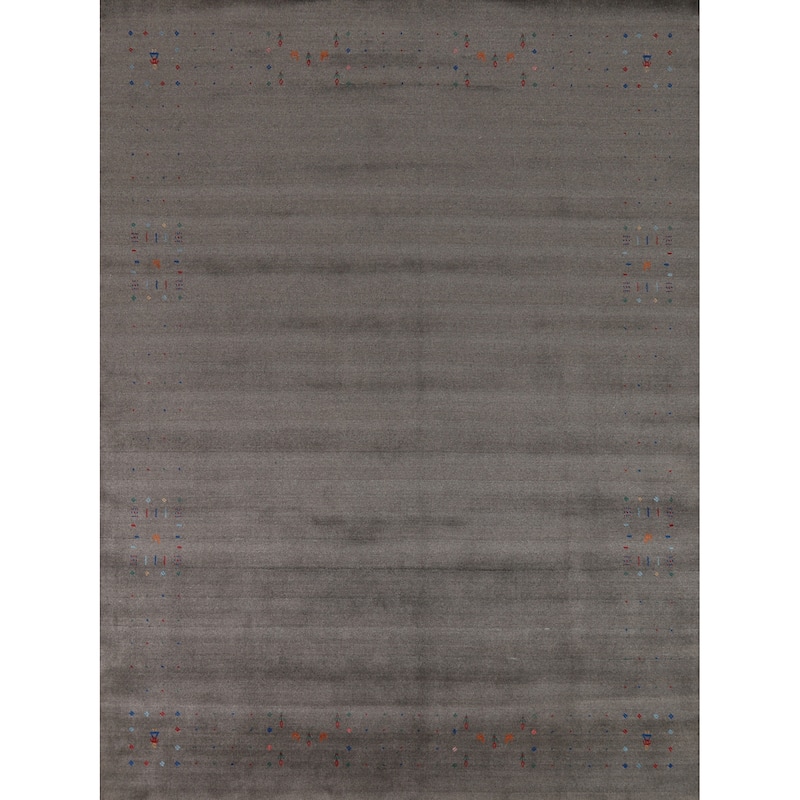 Gray Gabbeh Indian Area Rug Hand-Knotted Tribal Wool Carpet - 8'3" x 10'1"
