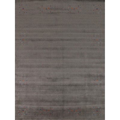 Gray Gabbeh Indian Area Rug Hand-Knotted Tribal Wool Carpet - 8'3" x 10'1"
