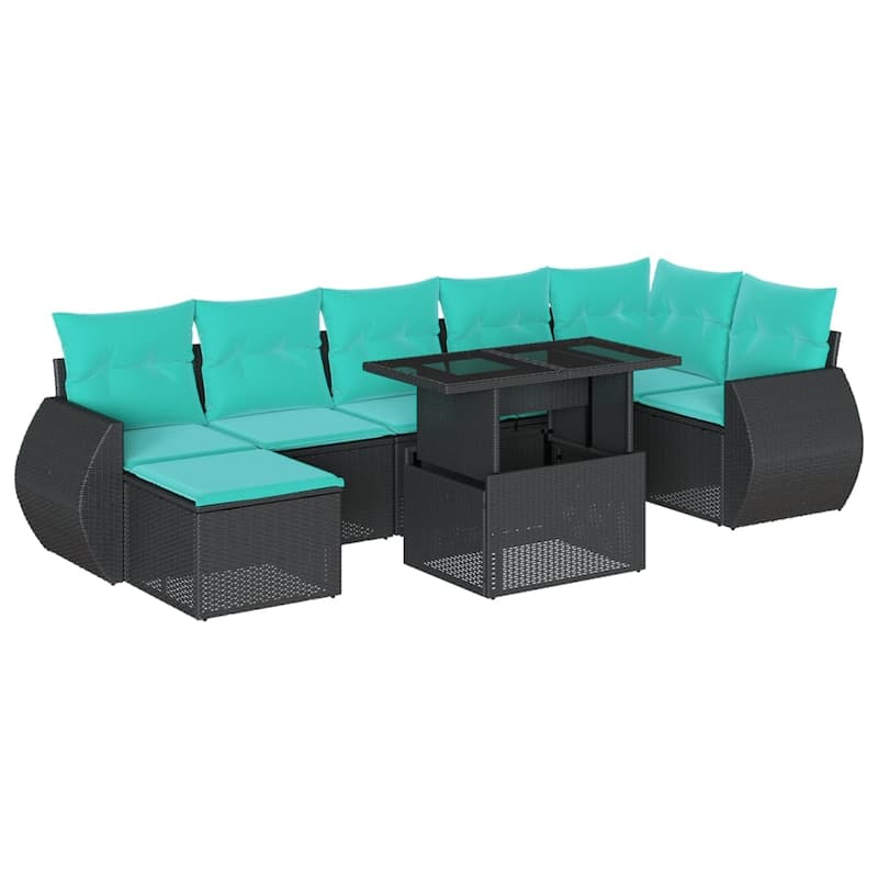 vidaXL 8 Piece Patio Sofa Set with Cushions Black/Brown/Gray Poly Rattan