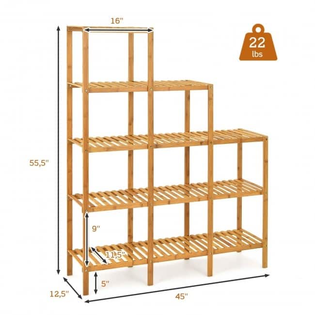 Multifunctional Bamboo Shelf Display Organizer - Bamboo color - 45.5" x 12.5" x 55.5" (L x W x H)