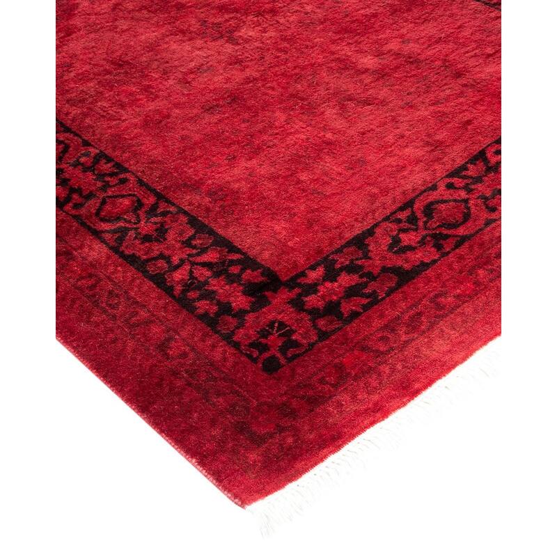 Overton Hand Knotted Wool Vintage Inspired Modern Contemporary Overdyed Red Runner Rug - 2' 8" x 12' 3"