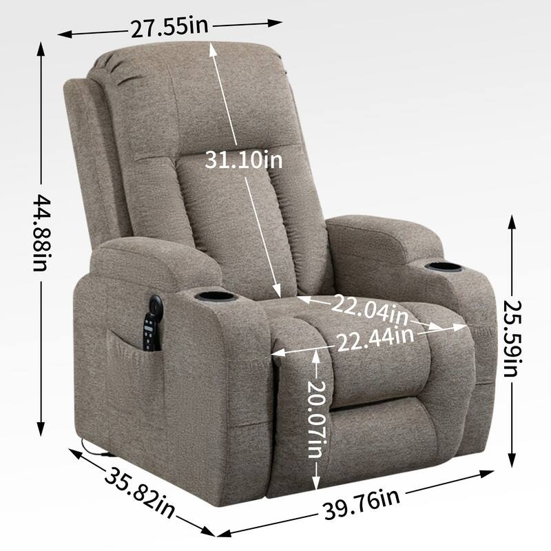 Single Motor Power Lift Recliner Chair with Massage, Heat, and USB Port - 350 lbs Capacity