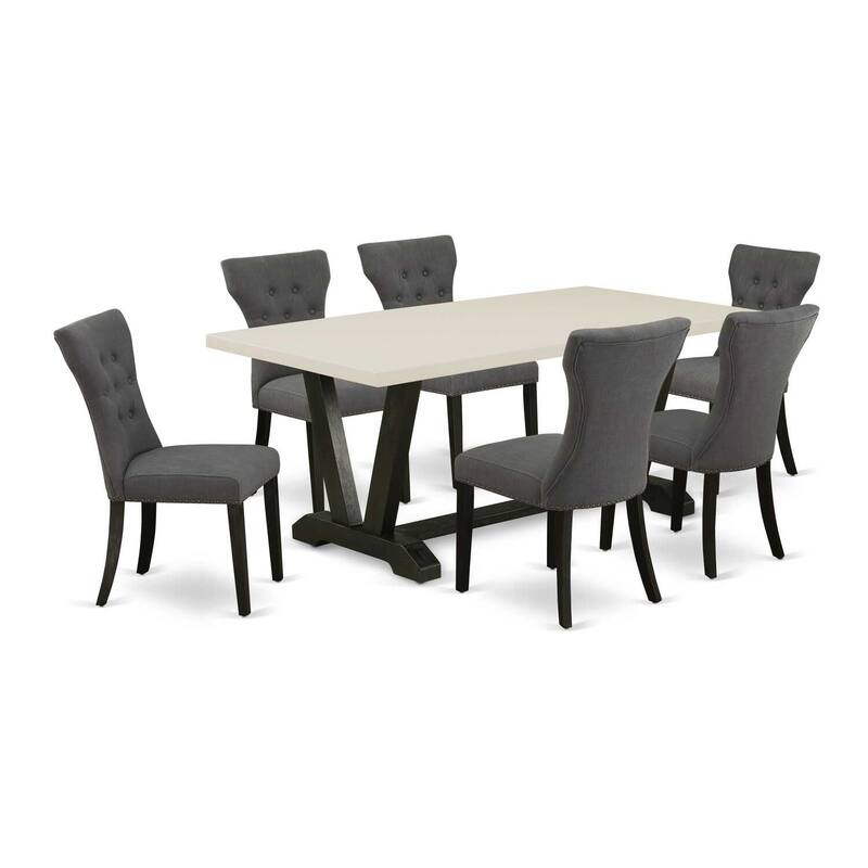 Rococo Romance 7-Piece Dining Set - Dining Room Table & 6 Parson Chairs - Solid Wood - 60