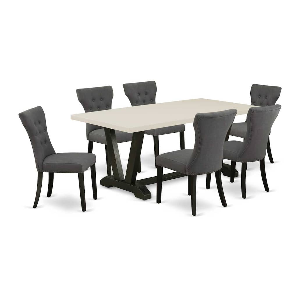 HomeStock 7-Pc Natural Oak Finish Solid Wood Top Dining Table with 6 Parson Chairs