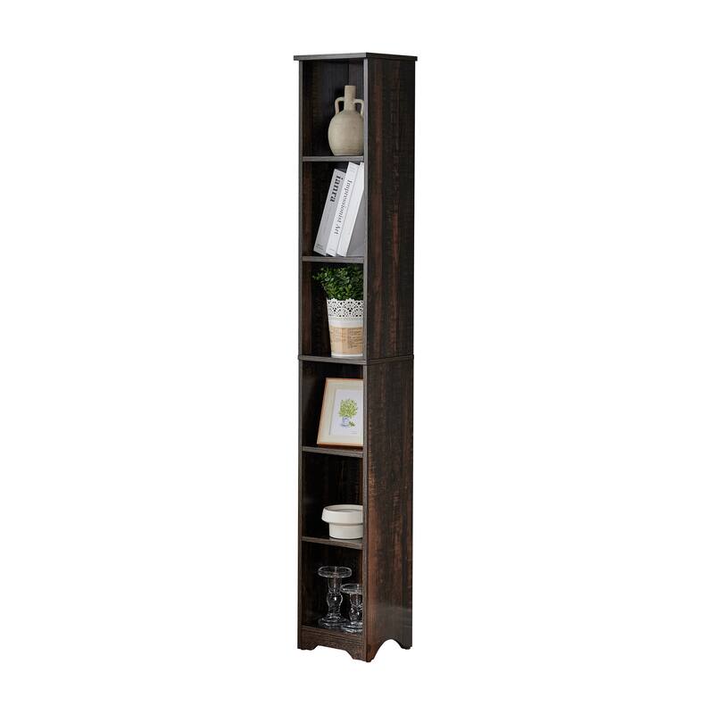 Mora Collection Antique Black Wood 6-Tier Free-Standing Bookcase