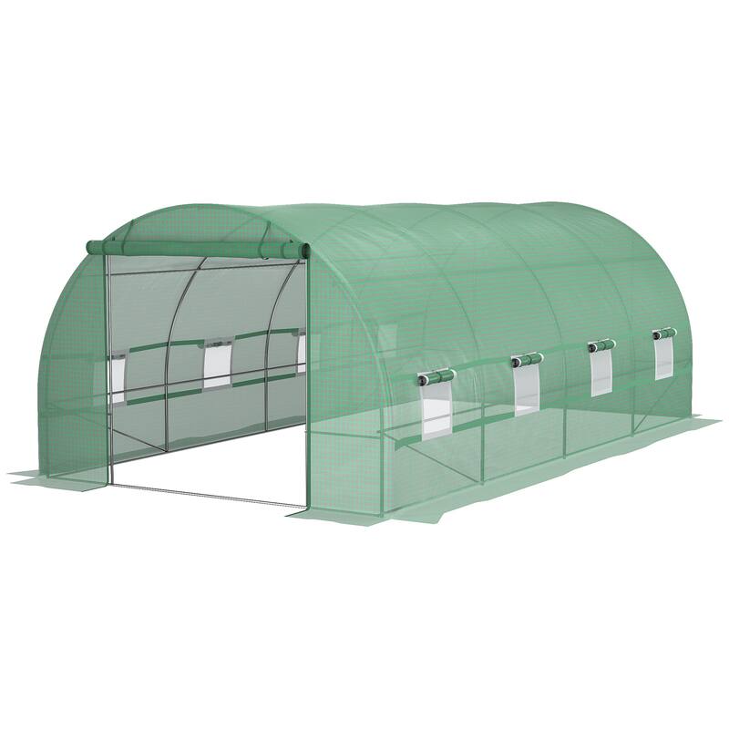 Outsunny 19' x 10' x 7' Walk-In Tunnel Greenhouse Garden Warm House Large Hot House Kit with 8 Roll-up Windows & Roll Up Door