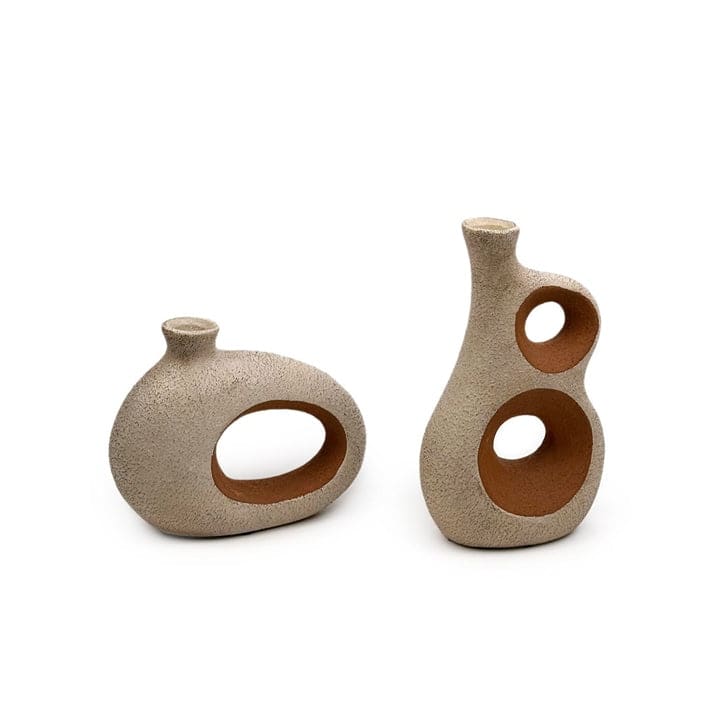Set of Two Ancient Elegance Ceramic Vases in Brown - Off-White