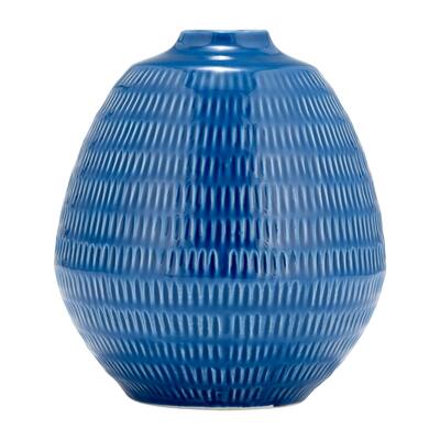 Sagebrook Home Ceramic 7", Stripe Oval Vase, Coastal Blue, Bud, Polyresin, Contemporary, 7"H, Striped