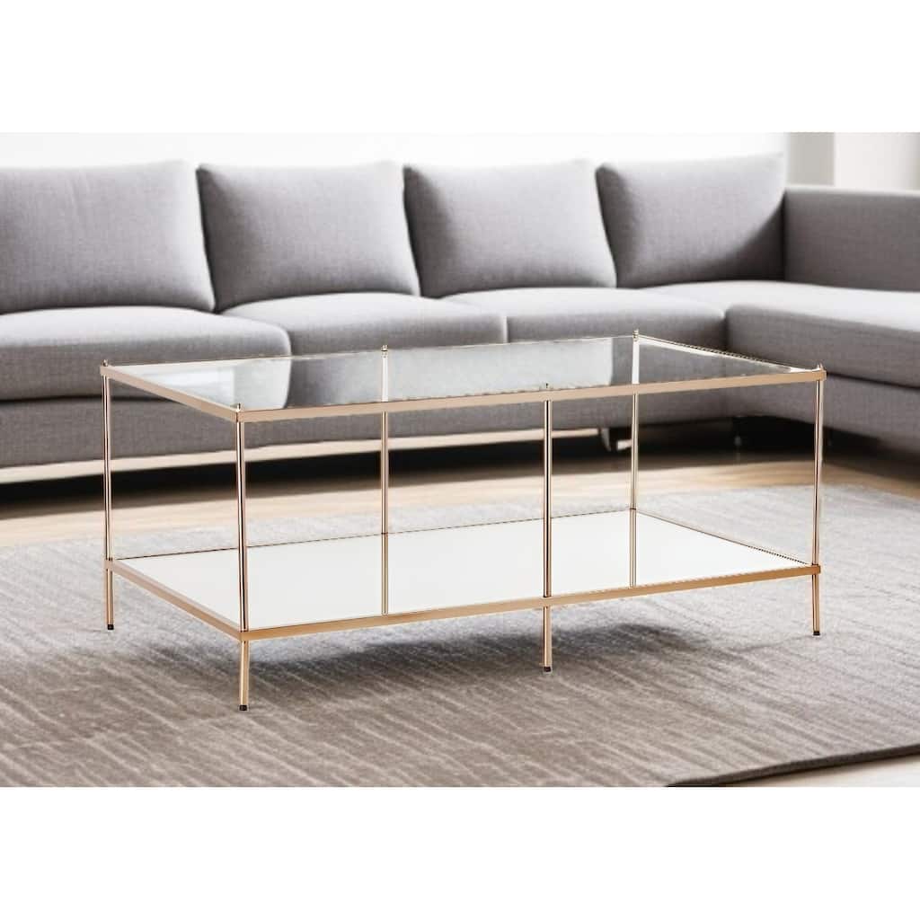 HomeRoots 42" Clear And Gold Glass And Metal Coffee Table - 19" H x 42.25" W x 24" D