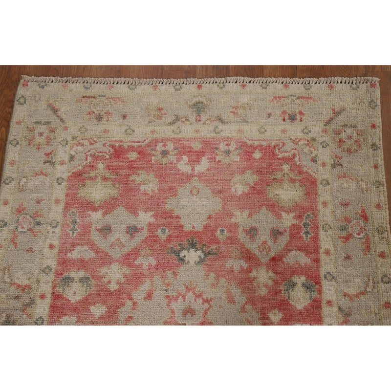 Muted Oushak Geometric Turkish Oriental Rug Hand-knotted Wool Carpet - 2'10" x 3'8"