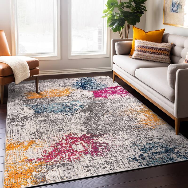 World Rug Gallery Prague Distressed Abstract Area Rug - 7' 10" x 10' - Multi - Runner/Rectangle