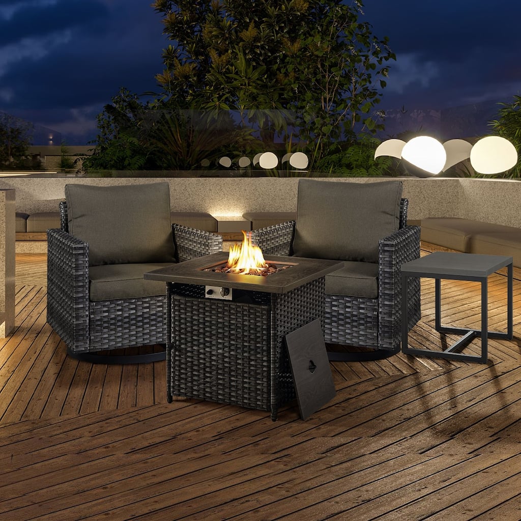 26 In Fire Pit Table with Patio Swivel Chairs Table