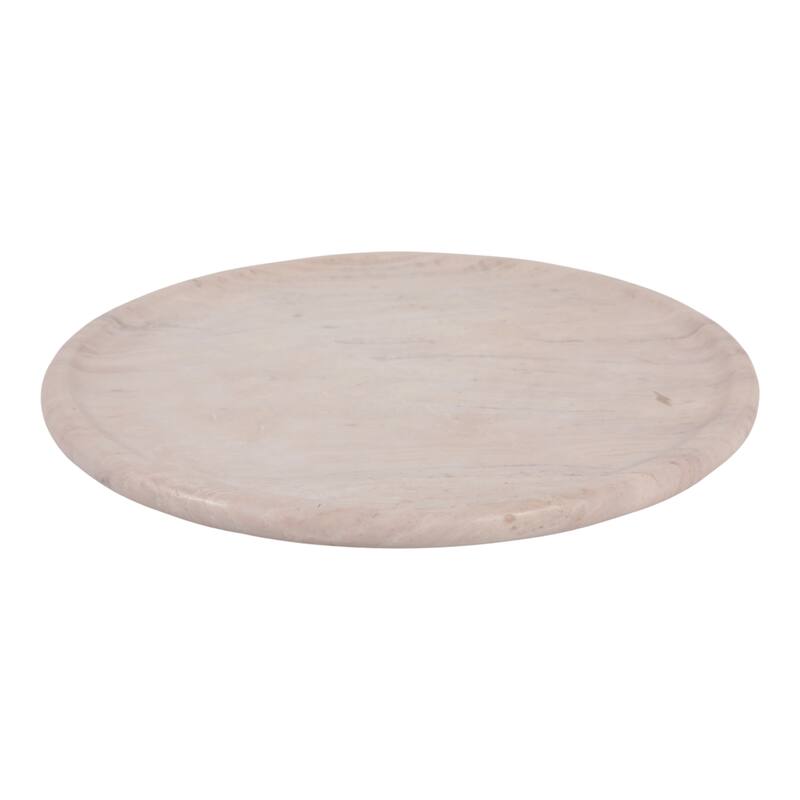 Decorative Tray - Ivory Wood Marble Round Lazy Susan - 16", Ivory - 16" x 16" x 2"