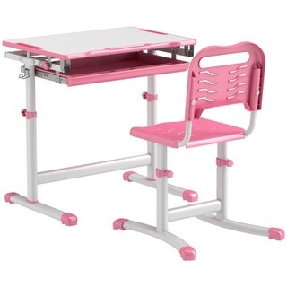 Study Desk and Chair Set for Kids with Adjustable Height, Tiltable Desktop, and Organized Storage