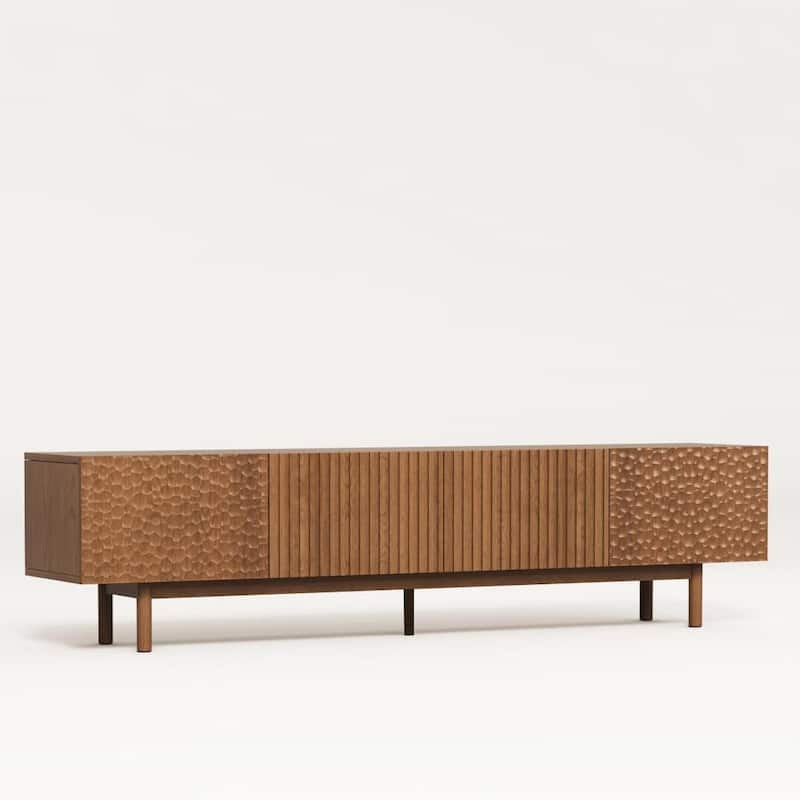 86.6'' Modern Wood TV Stand with Textured Doors & Storage, Media Console for Living Room & Bedroom, Fits TVs up to 90'' - Brown