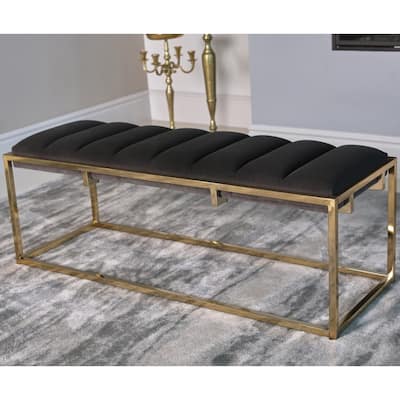Modern Design Goldtone Velvet Upholstered Accent Bench