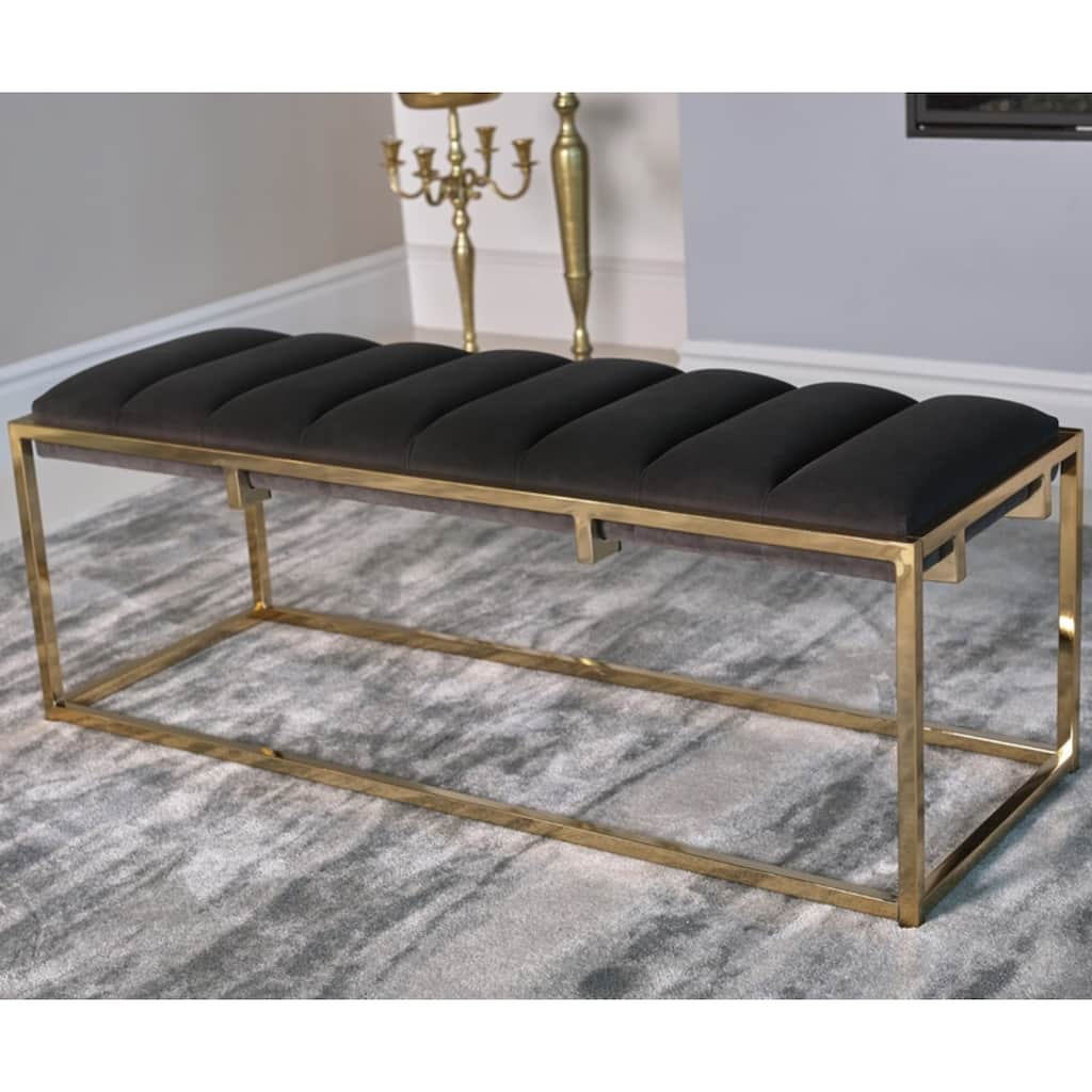 Modern Design Goldtone Velvet Upholstered Accent Bench